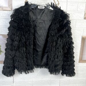 Women's Black Shaggy Faux Fur Jacket Size Medium